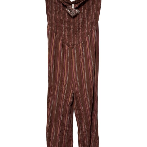 America Eagle Strapless Striped Wide Leg Jumpsuit with Detachable Straps-Size L - Picture 2 of 4
